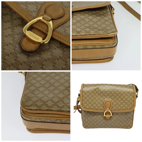 CELINE Macadam Canvas Shoulder Bag PVC Brown Gold - Picture 10 of 15